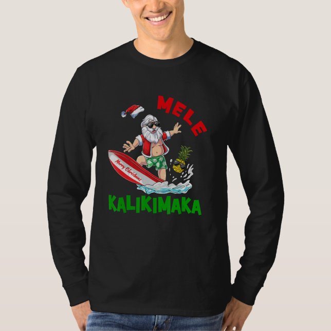 Mele Kalikimaka Hawaiian Christmas Santa Surfing P T Shirt (Framsida)