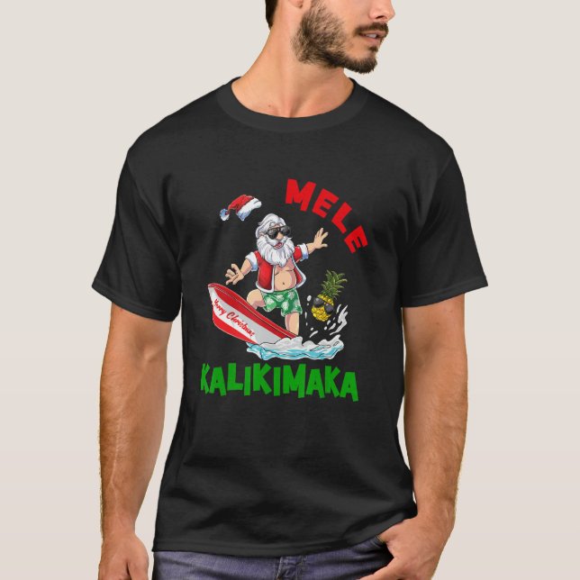 Mele Kalikimaka Hawaiian Christmas Santa Surfing P T Shirt (Framsida)