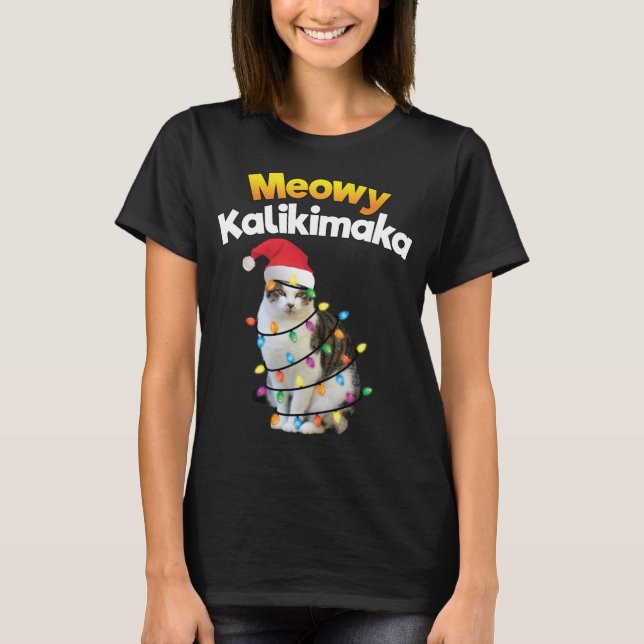 Mele Kalikimaka Hawaiian God jul Cat Light T Shirt (Framsida)