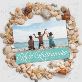 Mele Kalikimaka Hawaiian Helgdag Aqua Photo Card Julkort