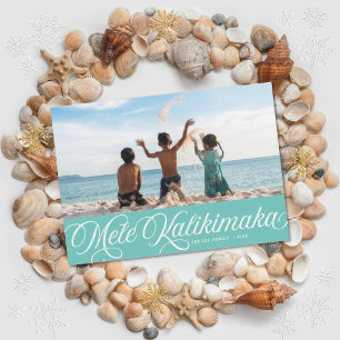 Mele Kalikimaka Hawaiian Helgdag Aqua Photo Card Julkort
