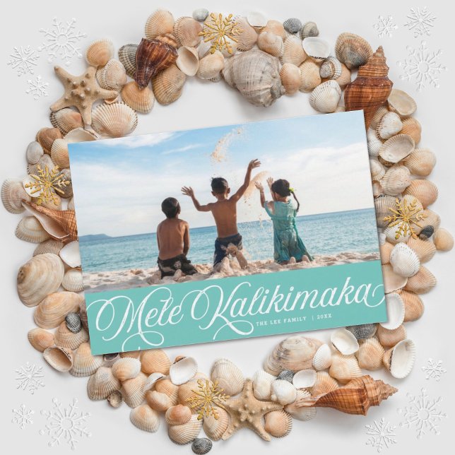 Mele Kalikimaka Hawaiian Helgdag Aqua Photo Card Julkort (Skapare uppladdad)