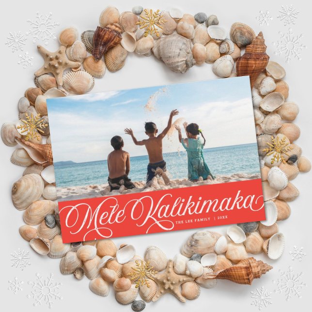 Mele Kalikimaka Hawaiian Helgdag Red Photo Card Julkort (Skapare uppladdad)