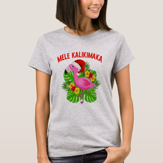 Mele Kalikimaka Hawaiian jul Flamingo T Shirt (Framsida)