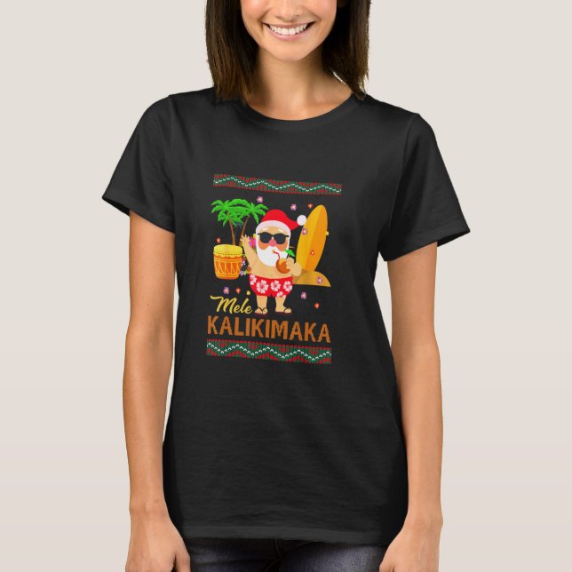 Mele Kalikimaka Hawaiian jul Funny Surfer Sa T Shirt (Framsida)