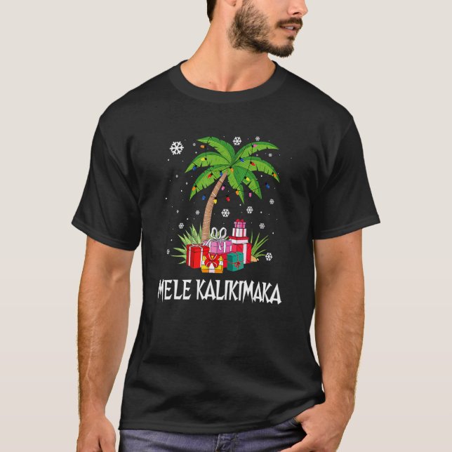 Mele Kalikimaka Hawaiian jul Handflatan Träd Famil T Shirt (Framsida)