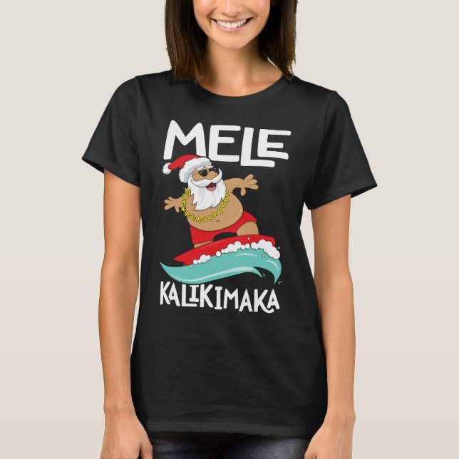 Mele Kalikimaka Hawaiian jul Hawaii Surfing T Shirt (Framsida)