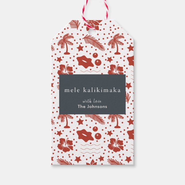 Mele Kalikimaka Hawaiian jul Red Gift Märkre Presentetikett (Framsidan)
