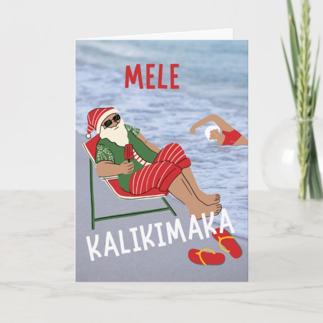 Mele Kalikimaka Hawaiian jul Santa Beach Kort (Framsida)