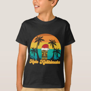 Mele Kalikimaka Hawaiian jul Tiki Santa Hat T Shirt