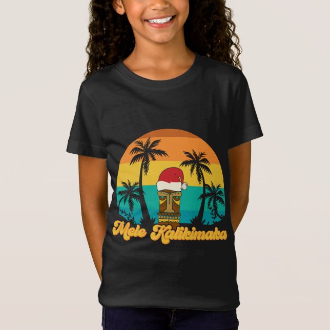 Mele Kalikimaka Hawaiian jul Tiki Santa Hat T Shirt (Framsida)
