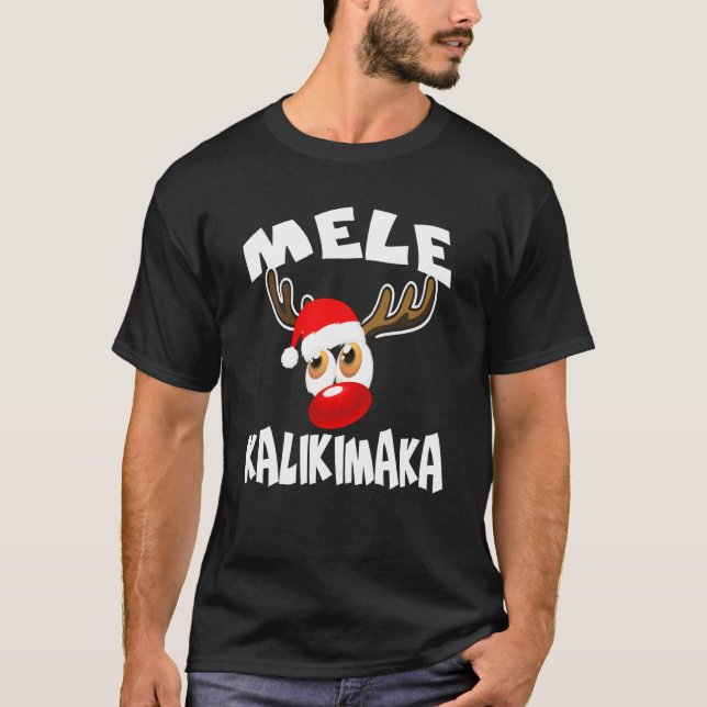 Mele Kalikimaka Hawaiian Julafton Red Nose Reindee T Shirt (Framsida)