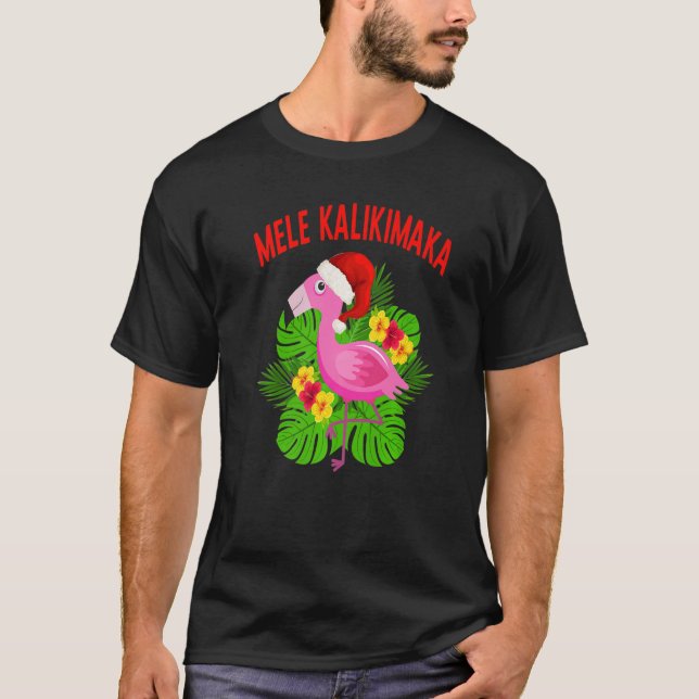 Mele Kalikimaka Hawaiian julflamingo Tropik T Shirt (Framsida)