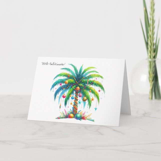 Mele Kalikimaka Hawaiian Neon Handflatan Träd jul Helgkort (Framsida)
