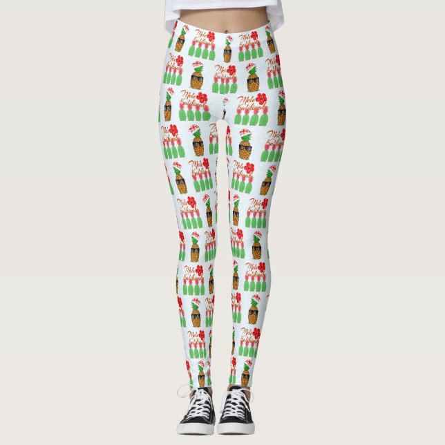 Mele Kalikimaka Hawaiian Pineapple God jul Leggings (Framsida)