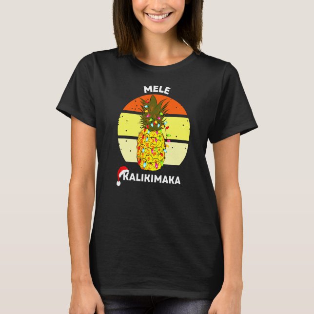 Mele Kalikimaka Hawaiian Pineapple Julgran T Shirt (Framsida)