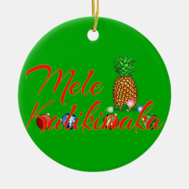 Mele Kalikimaka Hawaiian Pineapple Julgransprydnad Keramik (Framsidan)