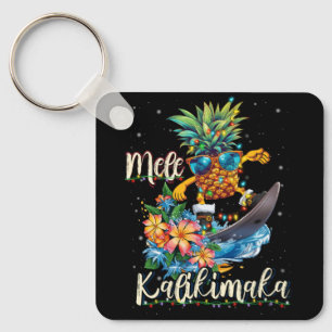 Mele Kalikimaka Hawaiian Pineapple Surfing Ridding Nyckelring