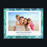 MELE KALIKIMAKA HAWAIIAN TROPICAL BEACH PHOTO HELG VYKORT<br><div class="desc">Blå och Grönt Turquise incandescent Faux Foil MELE KALIKIMAKA - God jul Hawaiian Tropical Handflatan Löv Family Photo jul-Helgdag Card. Bild och namn kan bytas ut mot detta enkla fotoport för strand- eller kustsemesterfamiljen.</div>