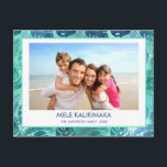 MELE KALIKIMAKA HAWAIIAN TROPICAL BEACH PHOTO HELG VYKORT<br><div class="desc">Blå och Grönt Turquise incandescent Faux Foil MELE KALIKIMAKA - God jul Hawaiian Tropical Handflatan Löv Family Photo jul-Helgdag Card. Bild och namn kan bytas ut mot detta enkla fotoport för strand- eller kustsemesterfamiljen.</div>