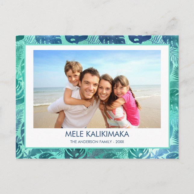 MELE KALIKIMAKA HAWAIIAN TROPICAL BEACH PHOTO HELG VYKORT (Framsida)