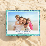 MELE KALIKIMAKA HAWAIIAN TROPICAL BEACH PHOTO JULKORT<br><div class="desc">Blå och Grönt Turquise incandescent Faux Foil MELE KALIKIMAKA - God jul Hawaiian Tropical Handflatan Löv Family Photo jul-Helgdag Card. Bild och namn kan bytas ut mot detta enkla fotoport för strand- eller kustsemesterfamiljen.</div>