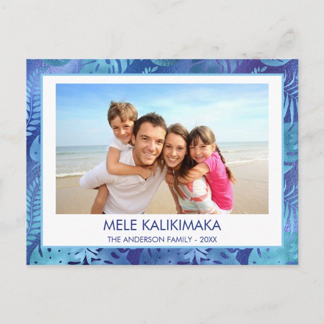 MELE KALIKIMAKA HAWAIIAN TROPICAL BLUE PHOTO HELG VYKORT (Framsida)