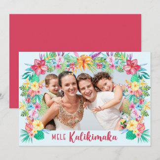 Mele Kalikimaka Hawaiian Tropical Flowers Photo Julkort
