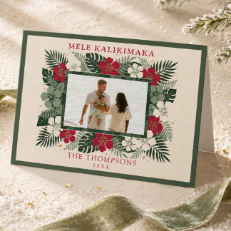 Mele Kalikimaka Hawaiianska Tropiska Blommiga Foto Helgkort
