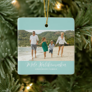 Mele Kalikimaka Hawaiianskt julfoto  Julgransprydnad Keramik