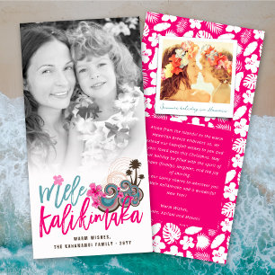 Mele Kalikimaka Hibiscus Handflatan Träd julfoto Julkort
