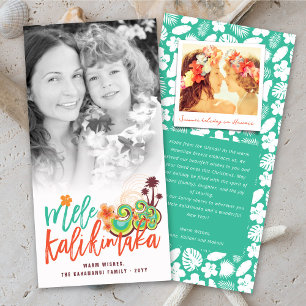 Mele Kalikimaka Hibiscus Handflatan Träd julfoto Julkort