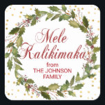 Mele Kalikimaka Holly Wfrand Guld Red White Fyrkantigt Klistermärke<br><div class="desc">Elegant Mele Kalikimaka Julhälsningar dekaler för krans. Röd,  vit och faux guld foil färg. Anpassa dem genom att lägga till ditt namn. Perfekt för kort,  inbjudningar,  presenter,  kuvert,  ... .</div>