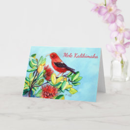Mele Kalikimaka Iiwi Bird och Ohia Lehua Flower Kort