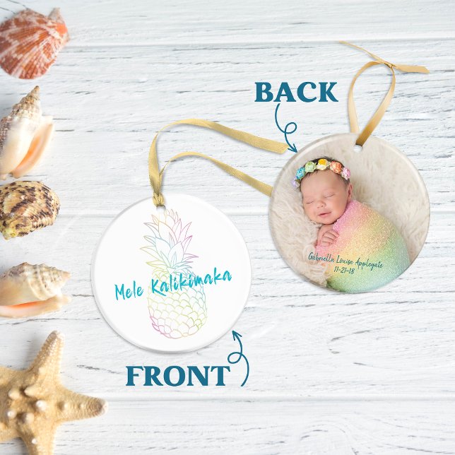 Mele Kalikimaka jul Baby Birth Helgdag Photo Julgransprydnad Keramik (Mele Kalikimaka Christmas Baby Birth Holiday Photo Ceramic Ornament)