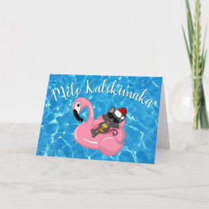 Mele Kalikimaka jul Hawaiian Cat Flamingo Helgkort