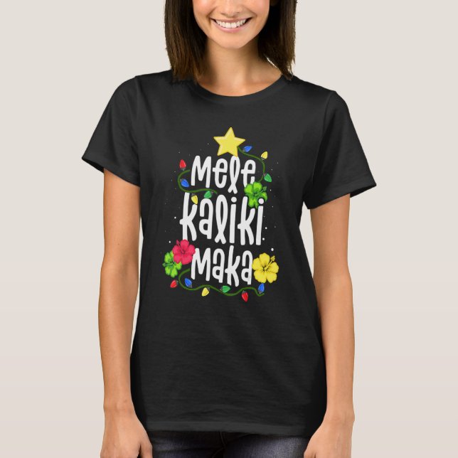Mele Kalikimaka jul Hawaiian Santa Women Gir T Shirt (Framsida)