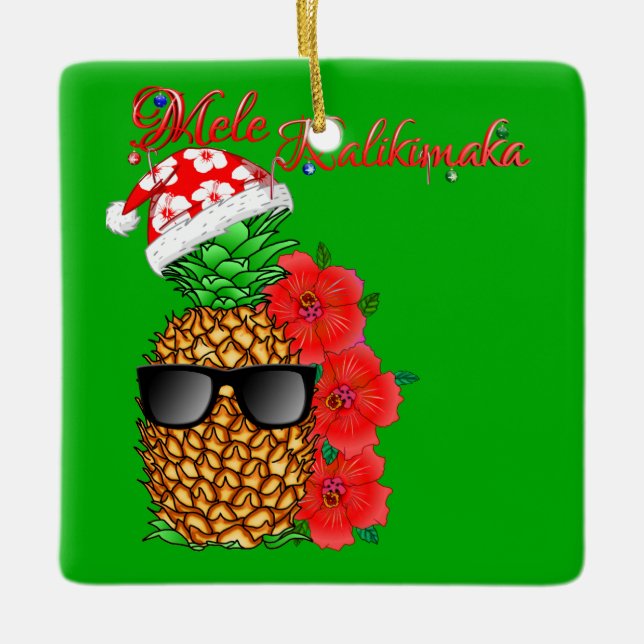 Mele Kalikimaka jul Pineapple Julgransprydnad Keramik (Framsida)