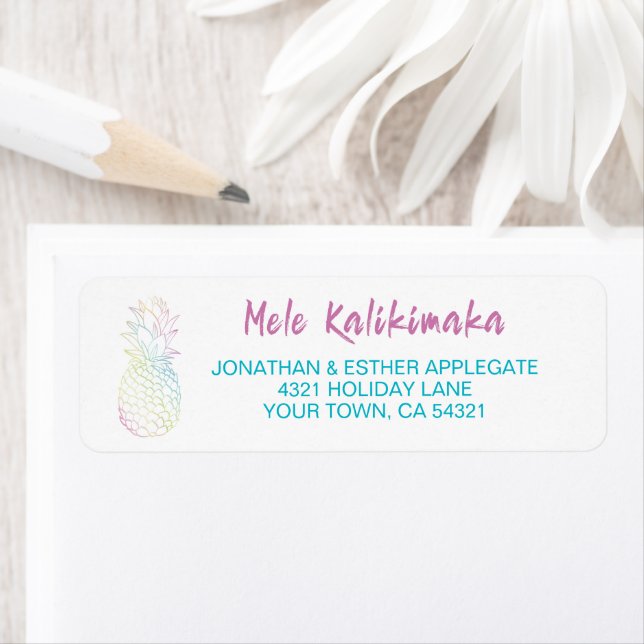 Mele Kalikimaka jul Pineapple Tropical Returadress Etikett (Insitu)