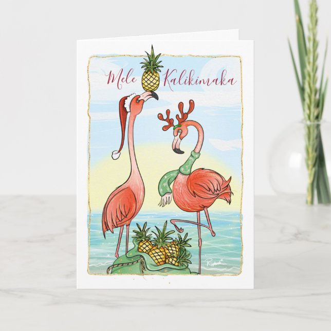 Mele Kalikimaka jul Rosa Flamingo Helgkort (Framsida)