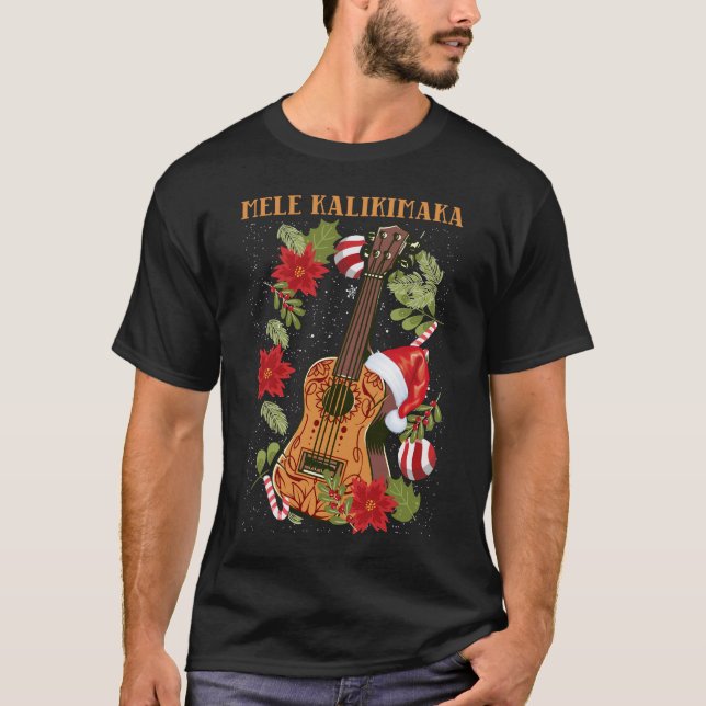 MELE KALIKIMAKA jul Ukulele Hawaii Gift T Shirt (Framsida)