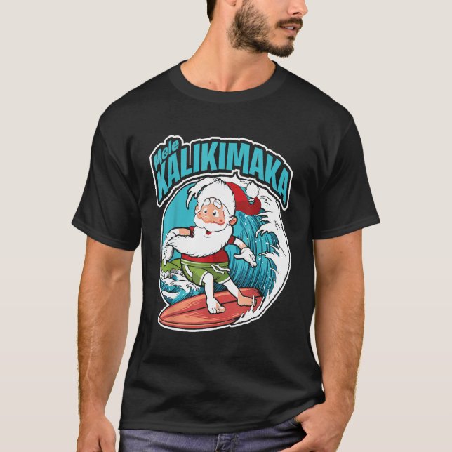 Mele Kalikimaka Julafton Surfing Jultomten Hawaiia T Shirt (Framsida)