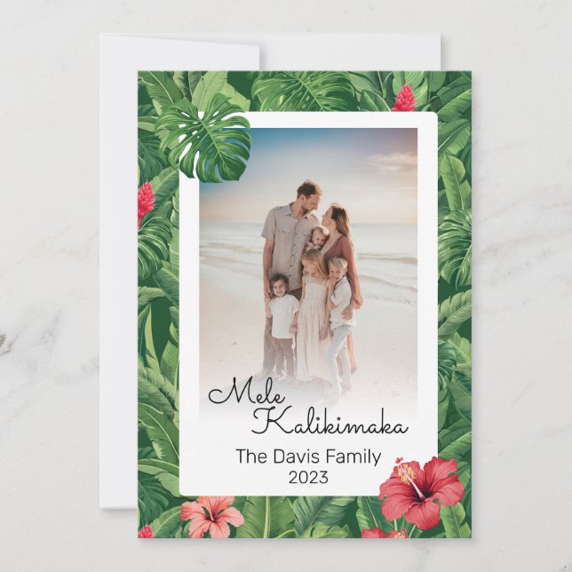Mele Kalikimaka julfamiljen Photo Tropical Julkort (Framsida)