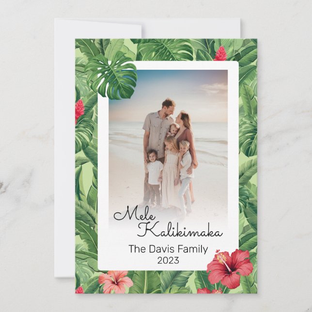 Mele Kalikimaka julfamiljen Photo Tropical Julkort (Framsida)