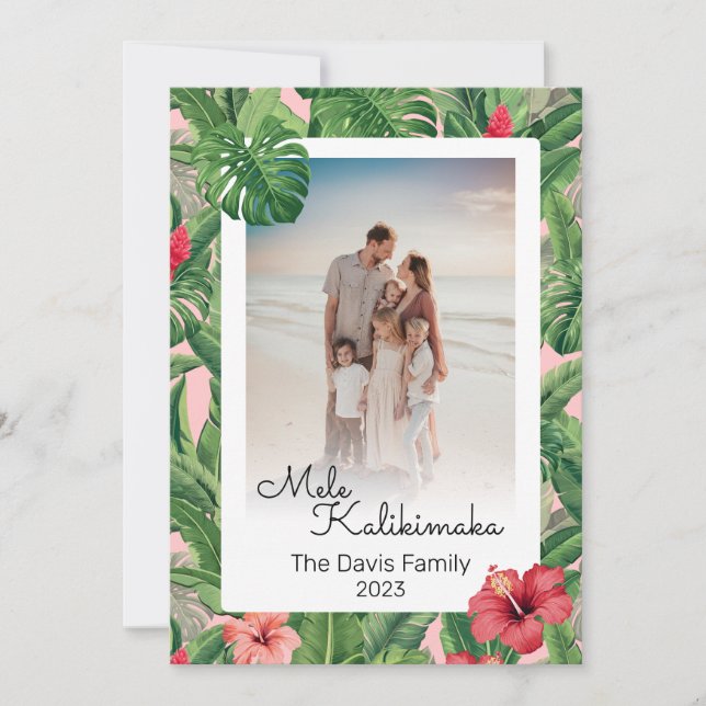 Mele Kalikimaka julfamiljen Photo Tropical Julkort (Framsida)