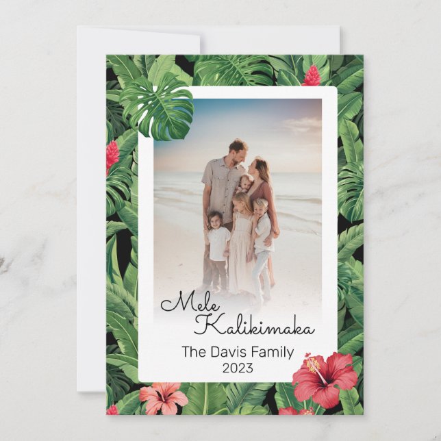 Mele Kalikimaka julfamiljen Photo Tropical Julkort (Framsida)