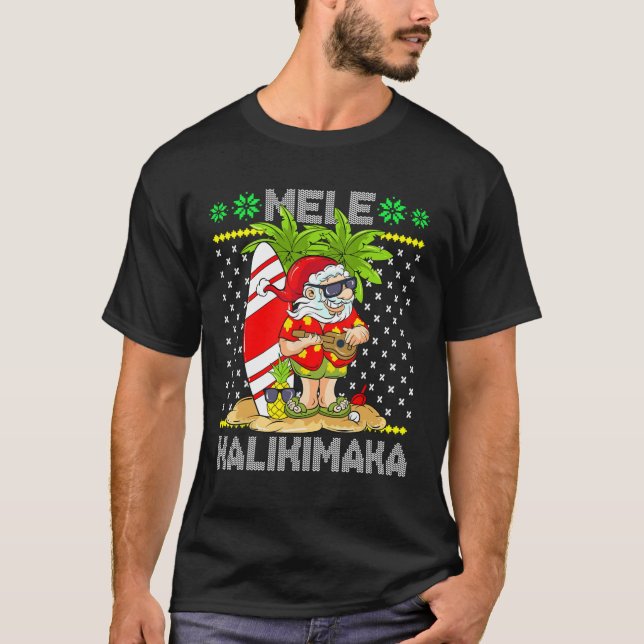 Mele Kalikimaka Jultomten Surfer Guitar Hawaiian T Shirt (Framsida)