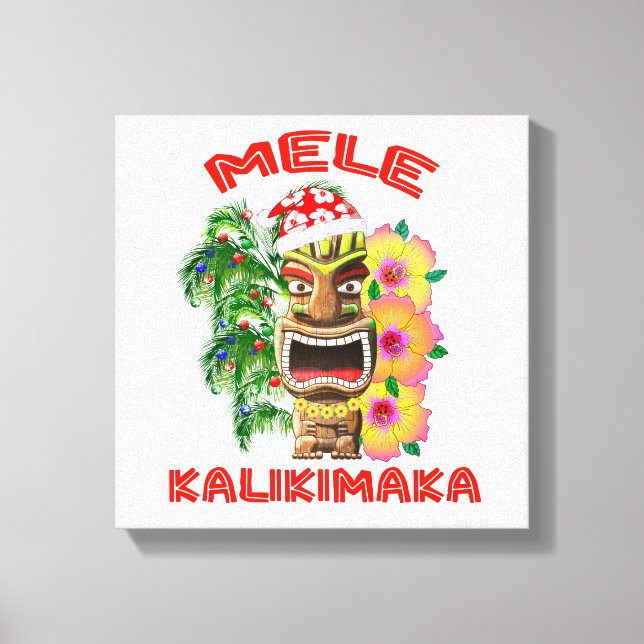 Mele Kalikimaka Jultomten Tiki Canvastryck (Framsida)