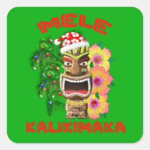 Mele Kalikimaka jultomten Tiki Fyrkantigt Klistermärke