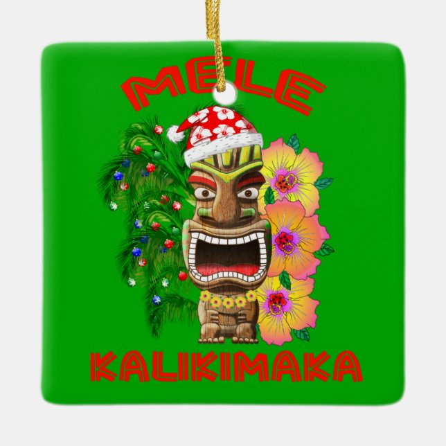 Mele Kalikimaka Jultomten Tiki Julgransprydnad Keramik (Framsida)